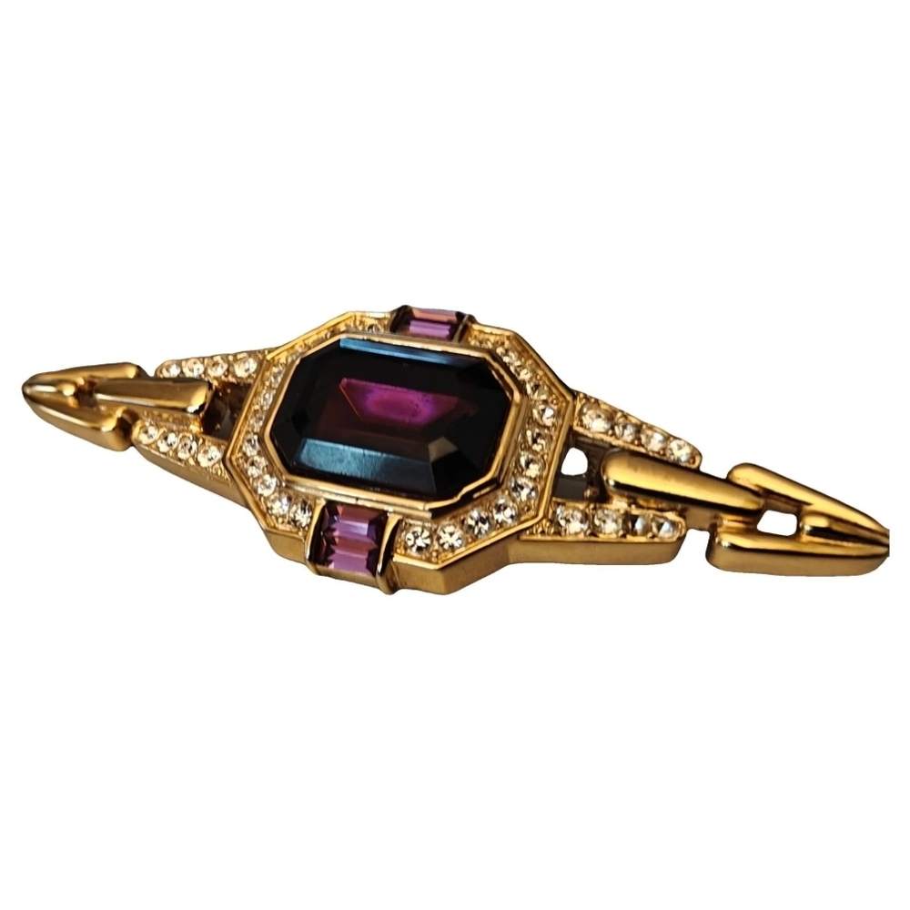 Stunning Oscar De La Renta Purple & Clear Crystal Glass Brooch